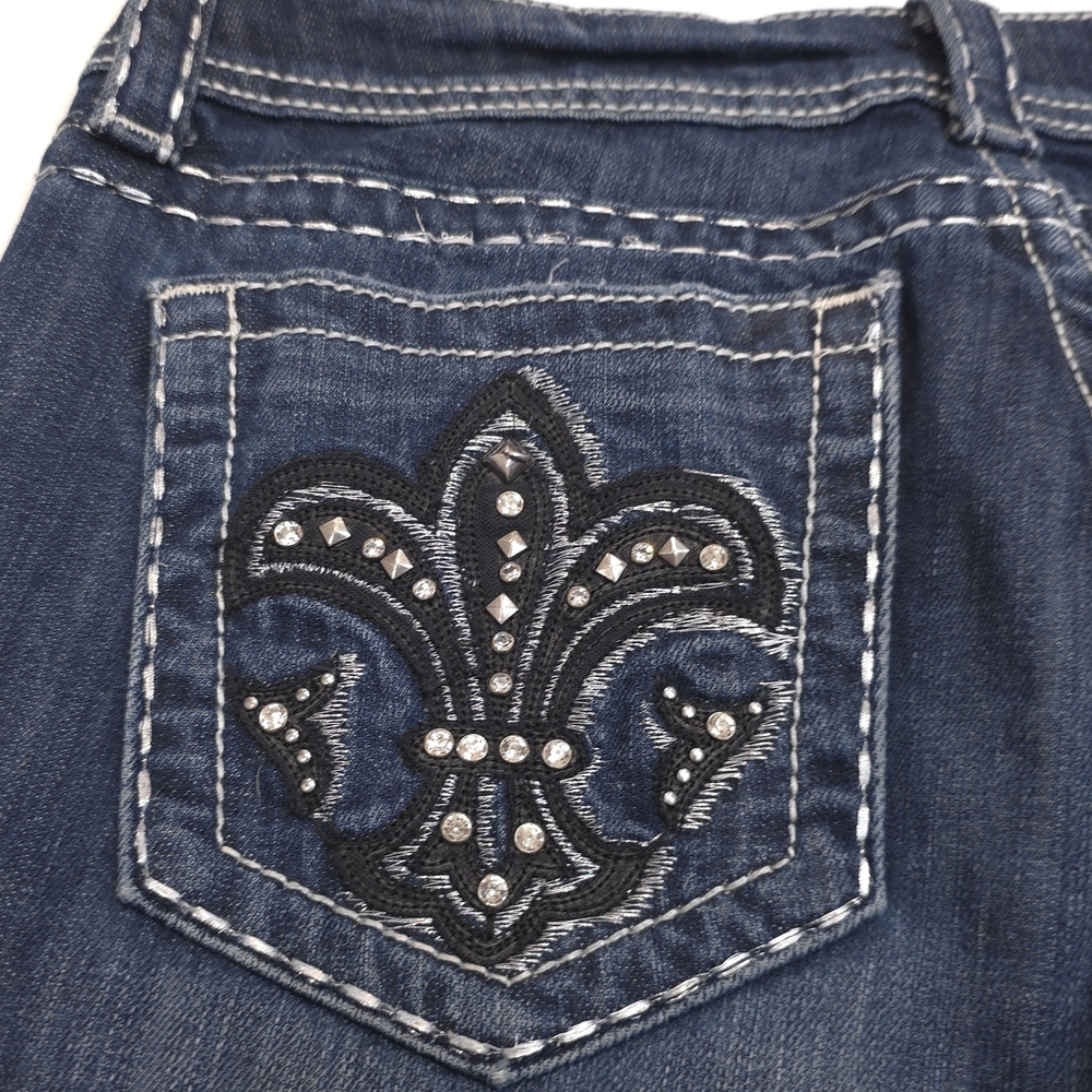 Miss Me Blue Skinny Jeans with Embellished Fleur-de-Lis